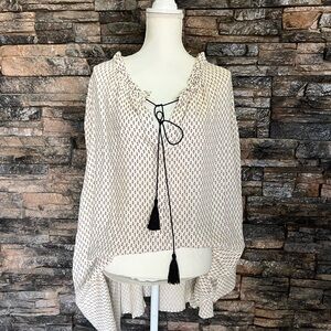 Ellos Cream Blouse with Black Tie Detail